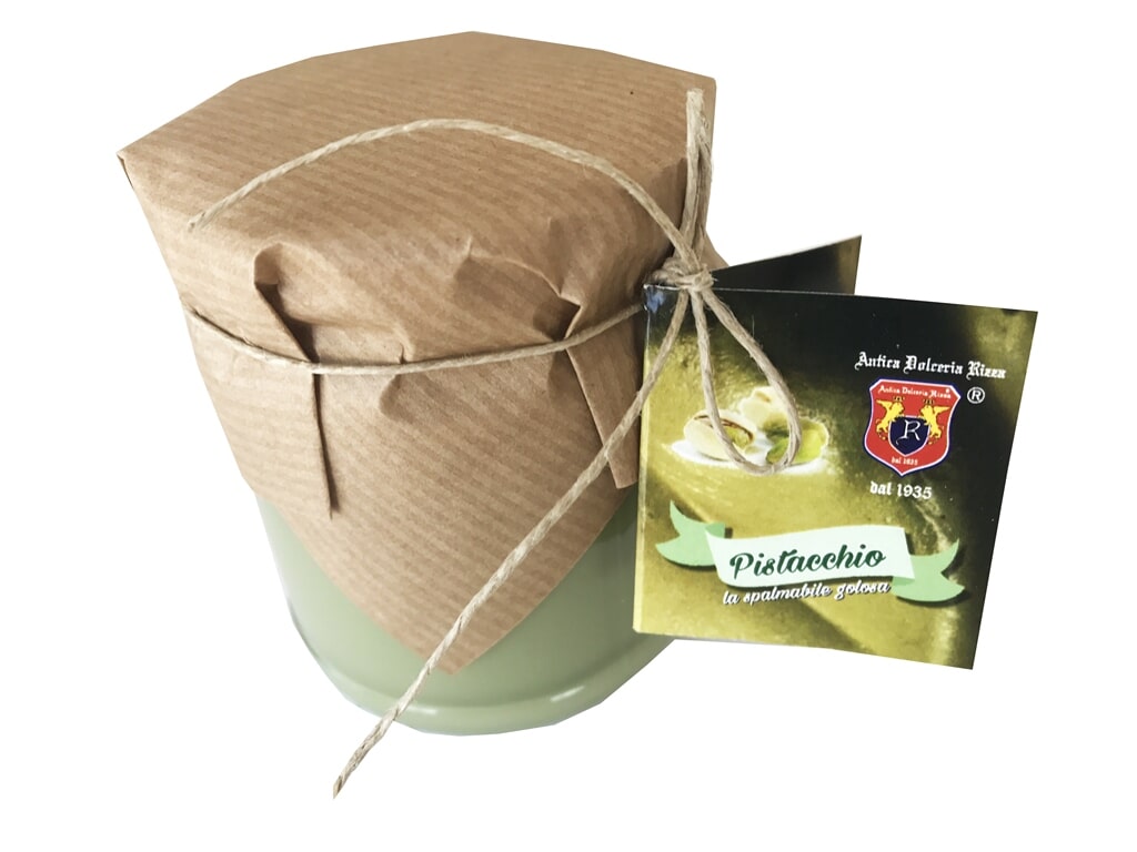 SPALMABILE AL PISTACCHIO Ingredienti: Zucchero, pistacchi 30%, oli vegetali, latte scremato in polvere, lattosio, aromi Formato: Vasetto 200 g